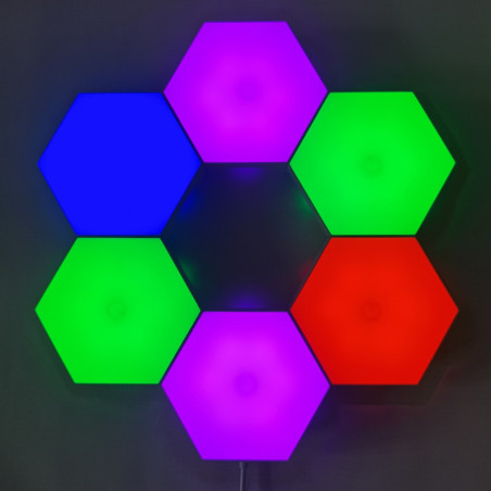 Pack de 6 lampes hexagonales LED tactiles 6 Led RGB - Contrôle par télécommande - Alimentation USB - Interconnectables