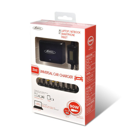 ADVANCE CHG-C090 Chargeur universel prise allume-cigare 90W 3 en 1 pour Ordinateur Portable / Tablette / Smartphone