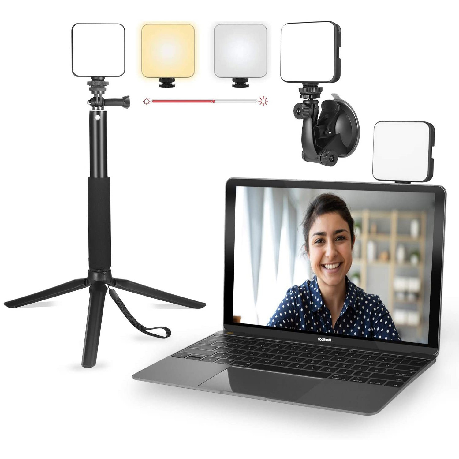W64 Kit d'éclairage de vidéoconférence avec trépied - Autonome sur batterie - Couleur du blanc ajustable - Ajustable 38cm à 1m — vue alternative