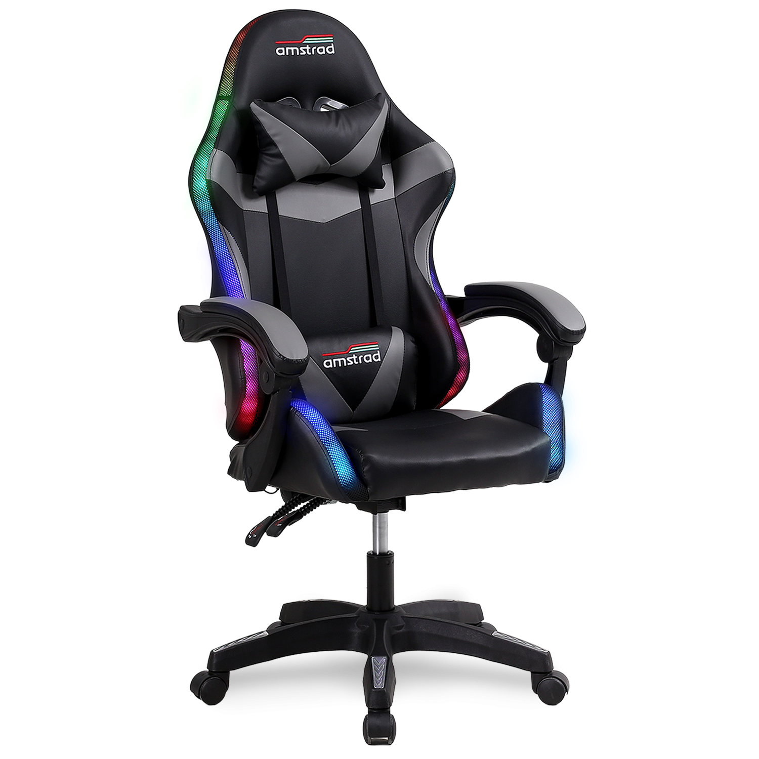 AMSTRAD AMS-900-LED-BK Chaise Gamer LED 366 Modes Coussin Lombaire Appui-tête Noir